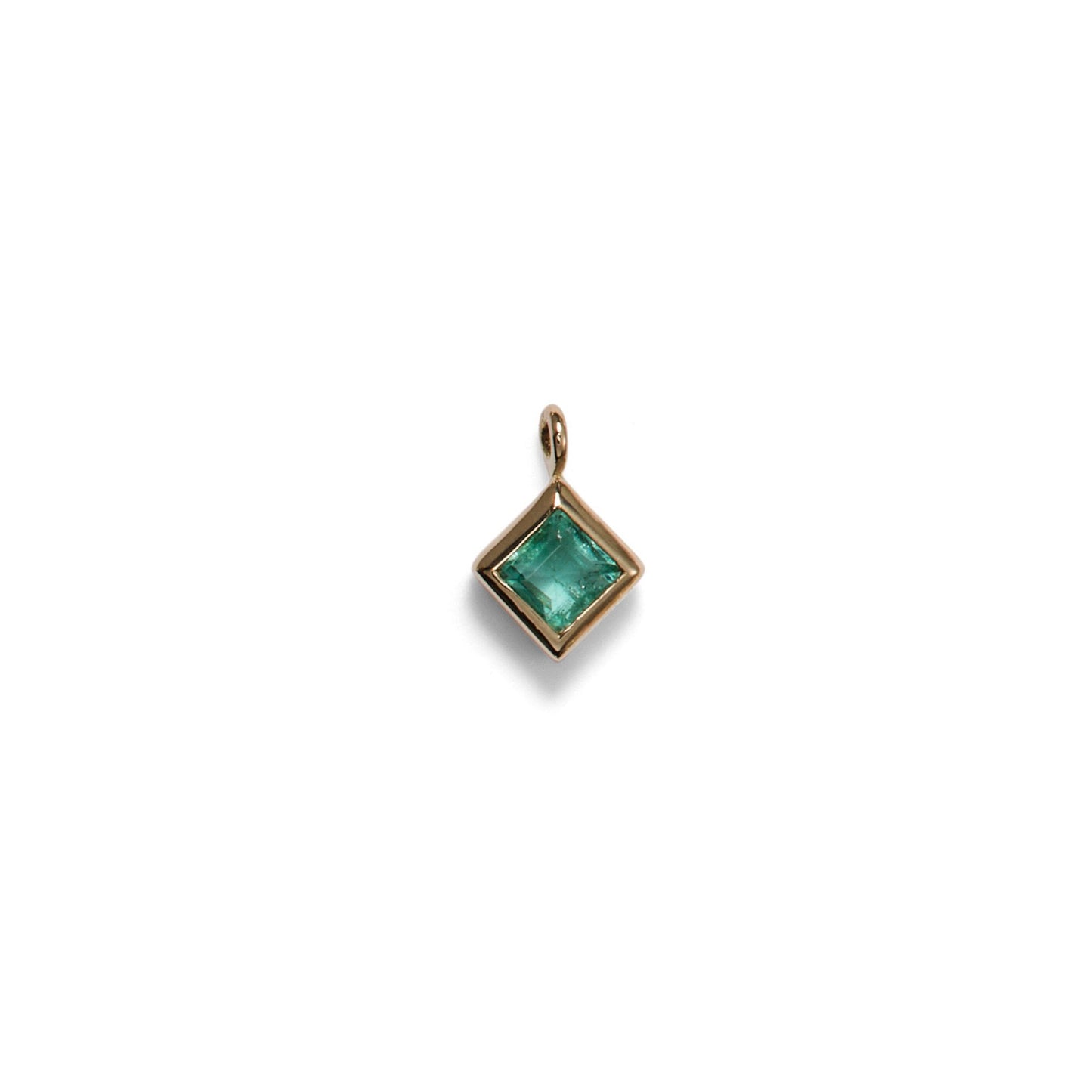 Emerald Square Pendant Charm, 14k Solid Yellow Gold