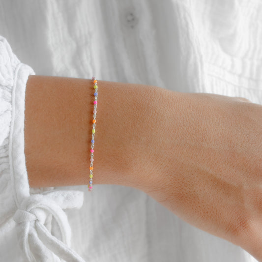 Rainbow Enamel Cable Chain, Sterling Silver by the Bracelet
