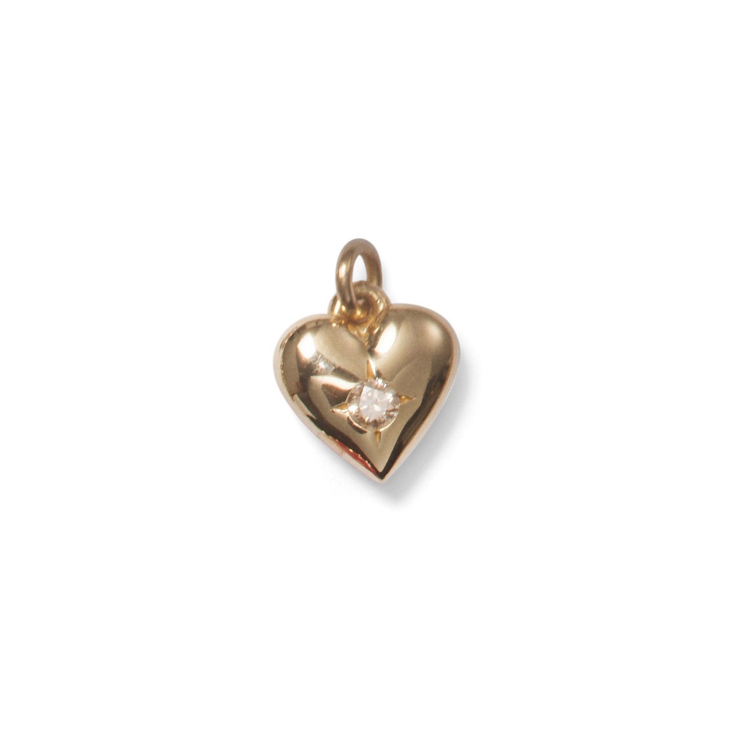 Puffy Heart with Diamond Charm, 14k Yellow Gold