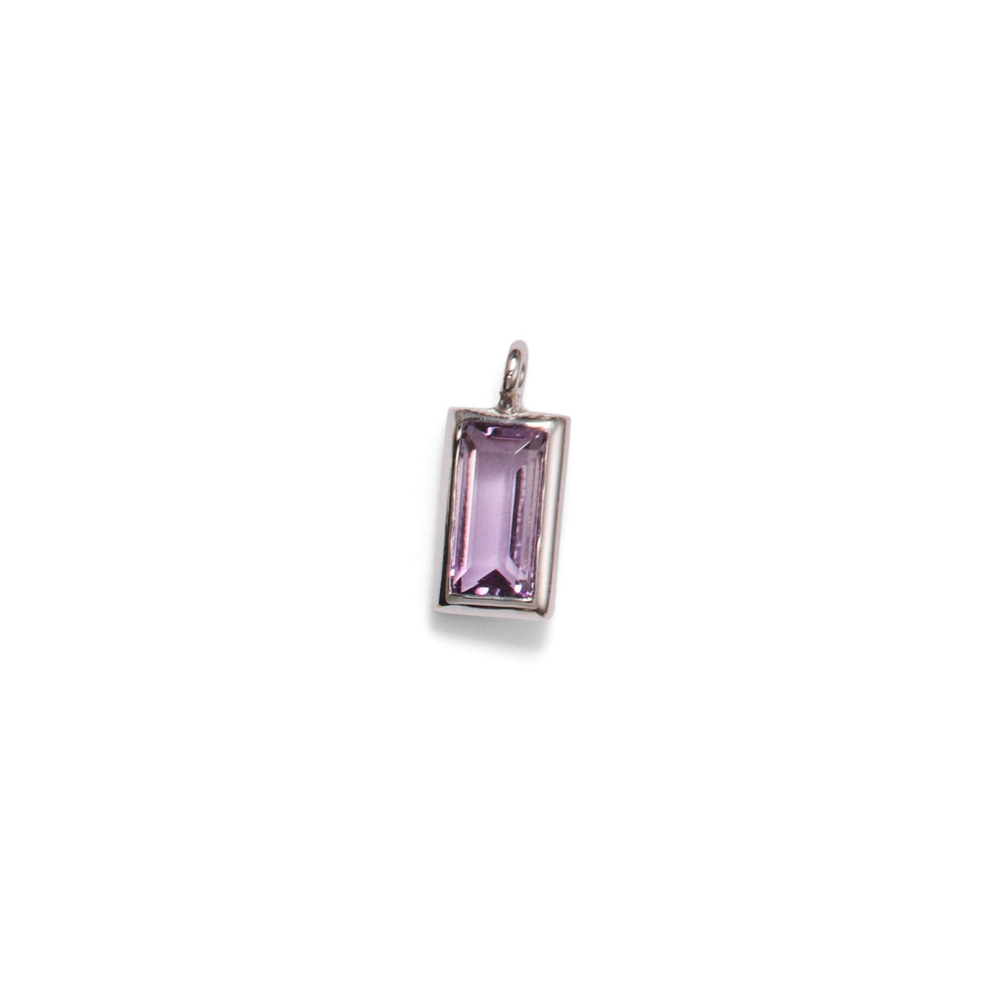 Amethyst Baguette Pendant Charm, 14k Solid White Gold