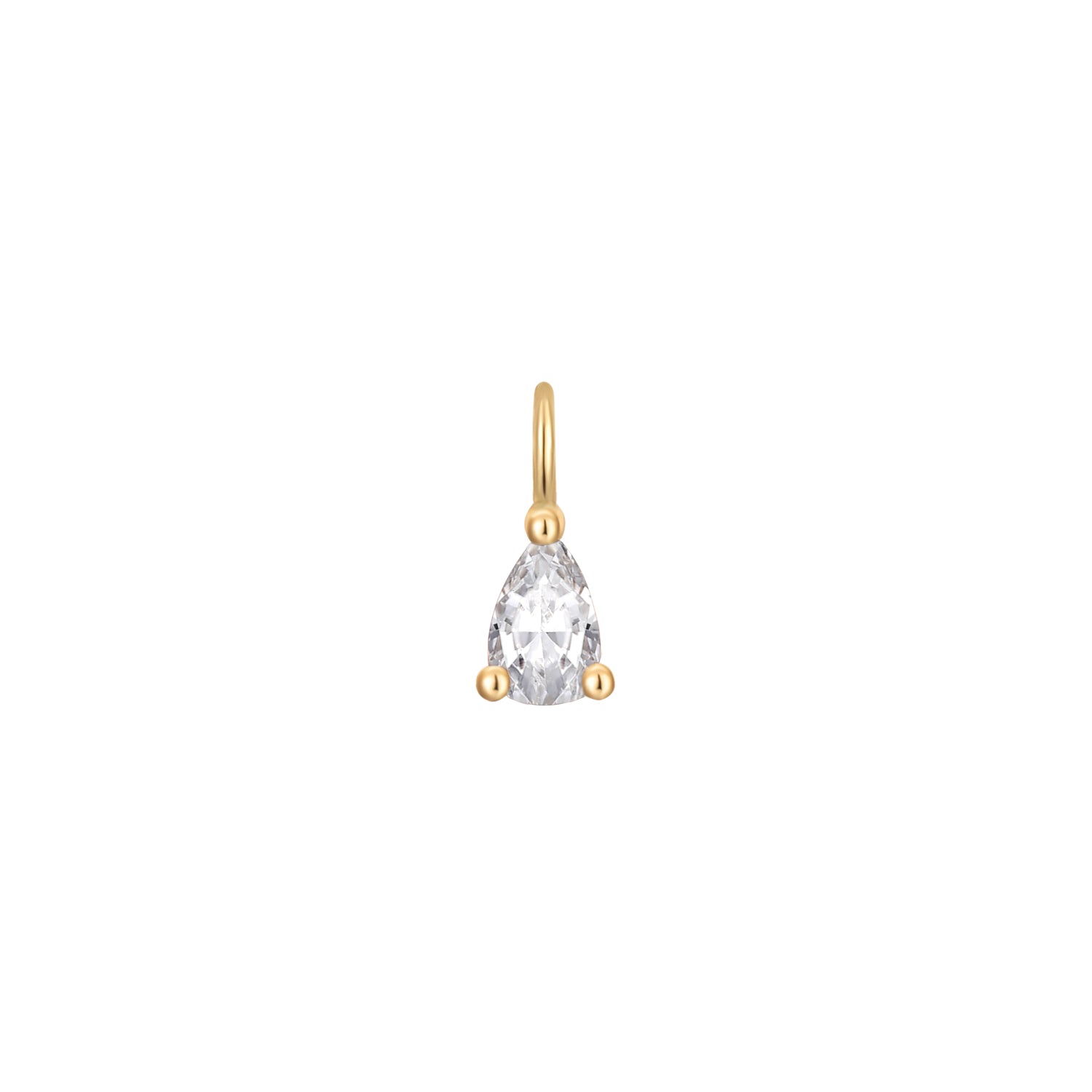 Permanent Jewelry, White Sapphire Pear Charm, 14k Solid Yellow Gold