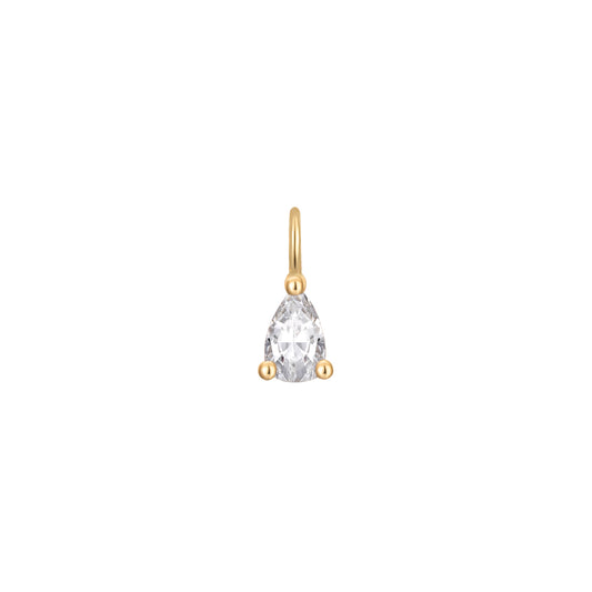 Permanent Jewelry, White Sapphire Pear Charm, 14k Solid Yellow Gold