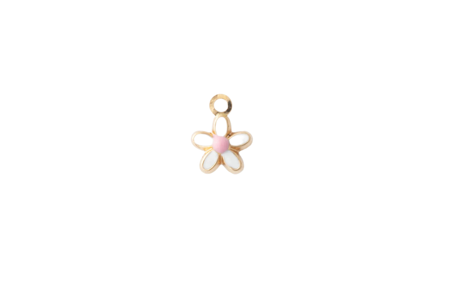 Enamel Daisy Charm, 14k Solid Yellow Gold