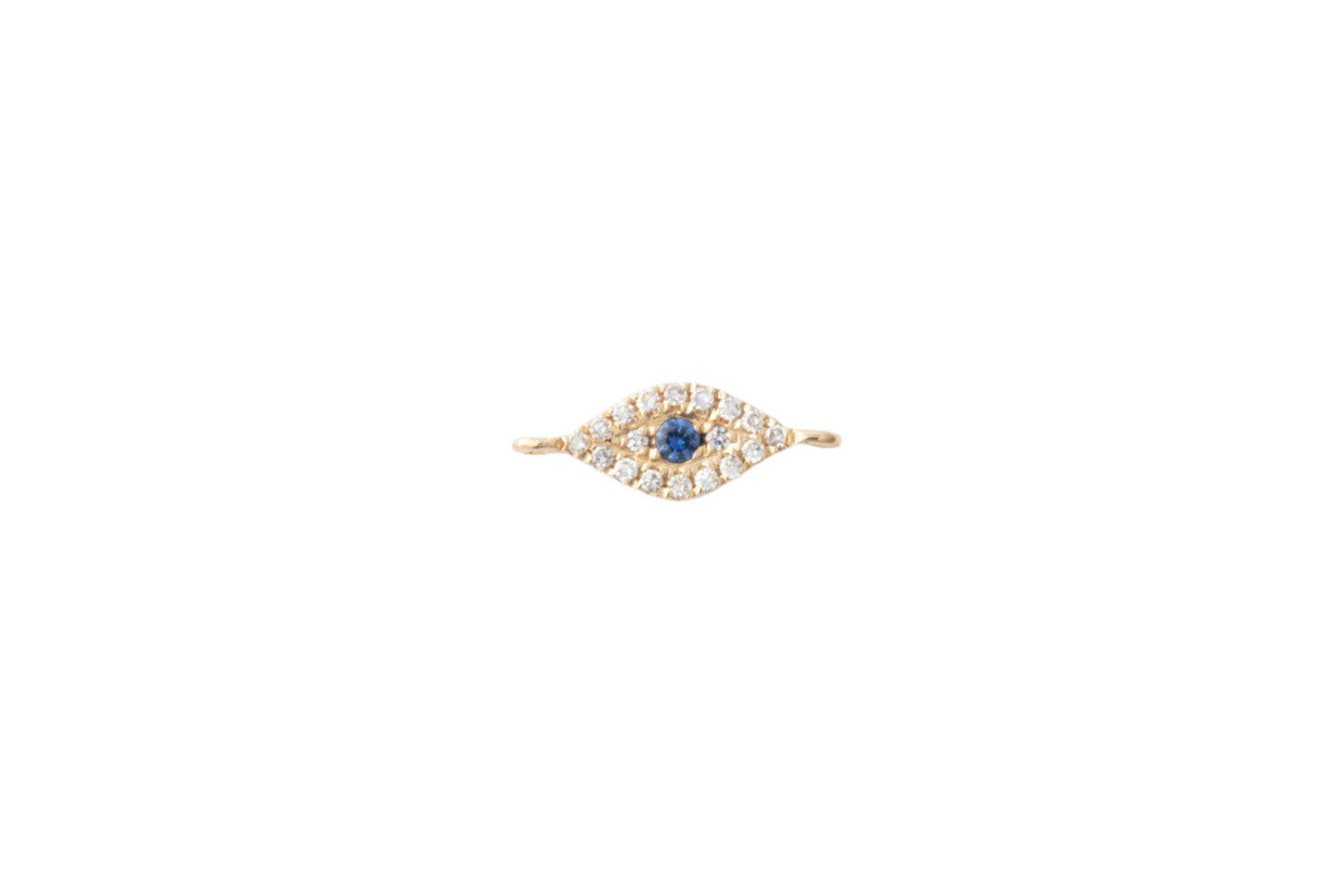 Diamond and Sapphire Pavé Evil Eye Connector, 14k Solid Yellow Gold