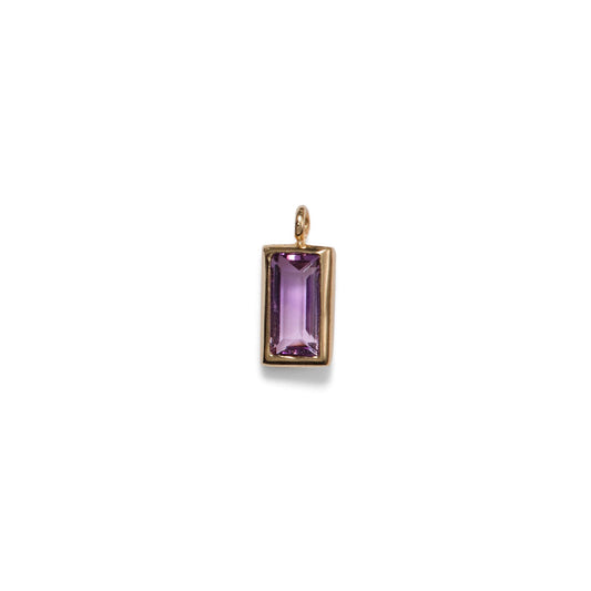 Amethyst Baguette Pendant Charm, 14k Solid Yellow Gold