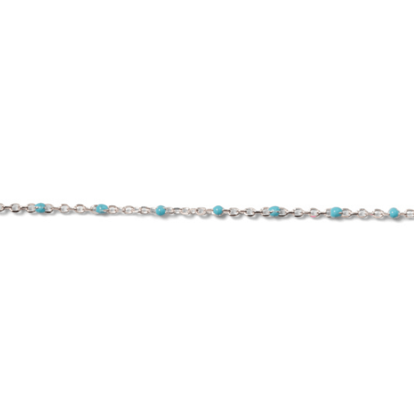 Permanent Jewelry, Sterling Silver, cable chain, turquoise enamel, sold by the inch