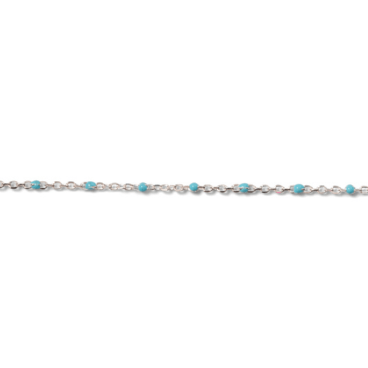 Permanent Jewelry, Sterling Silver, cable chain, turquoise enamel, sold by the inch