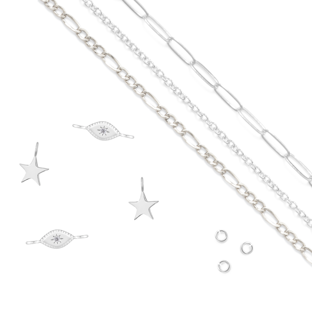 Permanent Jewelry, Sterling Silver Bundle, Paperclip Chain, Cable Chain, Figaro Chain, Eye Connector Charm, Star Charm, Sterling Silver Jump Rings