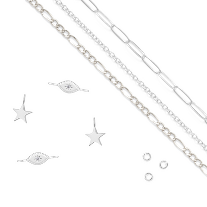 Permanent Jewelry, Sterling Silver Bundle, Paperclip Chain, Cable Chain, Figaro Chain, Eye Connector Charm, Star Charm, Sterling Silver Jump Rings