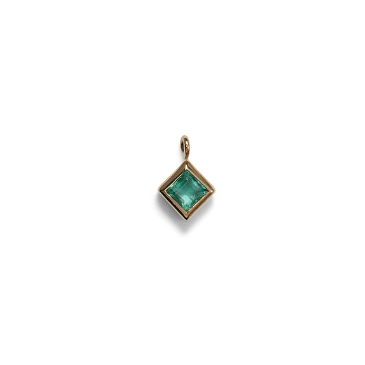 Emerald Square Pendant Charm, 14k Solid Yellow Gold