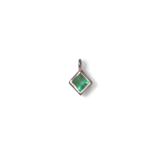 Emerald Square Pendant Charm, 14k Solid White Gold