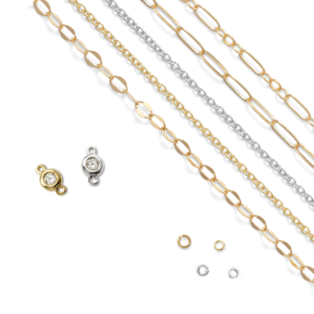 Permanent Jewelry, Paperclip Chain, Long-Short Link Chain, Disk Chain, Cable Chain, Cable Chain, Diamond Bezel Connector, Diamond Bezel Connector, 14k Solid Yellow Gold Jump Rings, 14k Solid White Gold Jump Rings