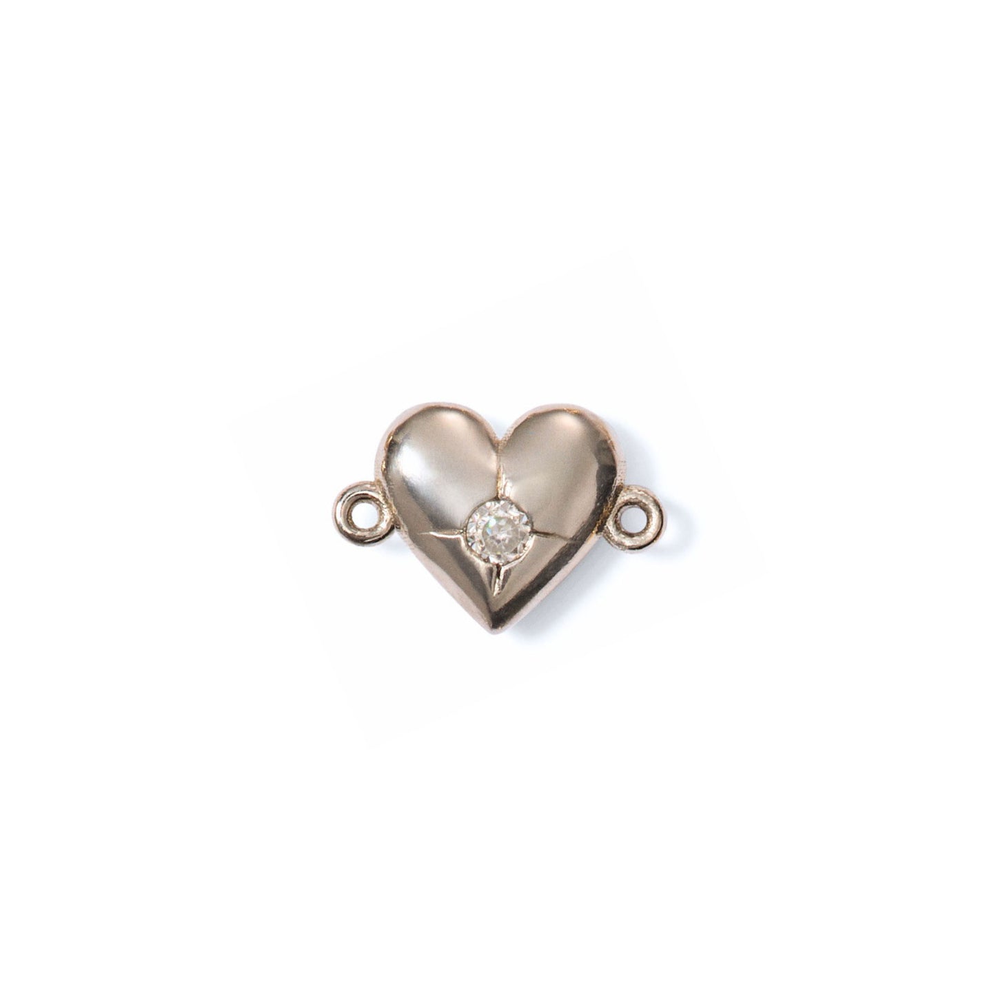 Puffy Heart with Diamond Connector, 14k White Gold