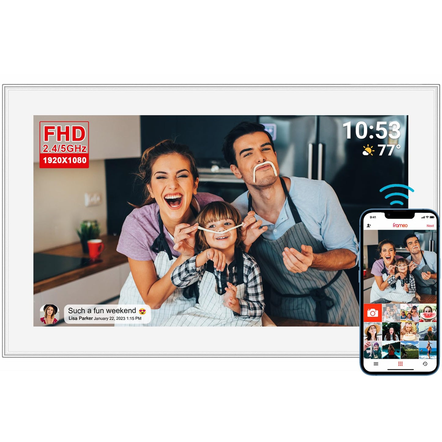 32GB FRAMEO 10.1 Inch Smart WiFi Digital Photo Frame 1280x800 IPS LCD Touch Screen, Auto-Rotate Portrait and Landscape, Built in 32GB Memory, Share Moments Instantly via Frameo App from Anywhere