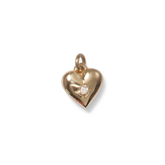 Puffy Heart with Diamond Charm, 14k Yellow Gold