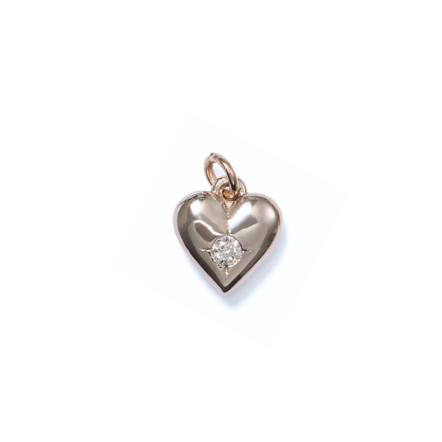 Puffy Heart with Diamond Charm, 14k White Gold