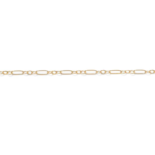 Permanent Jewerly, Long-Short Link Chain, 14k Solid Gold by the Inch
