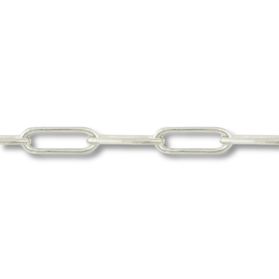 Permanent Jewelry, elongated paperclip chain, sterling silver, sold by the inch