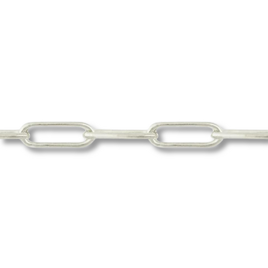 Permanent Jewelry, elongated paperclip chain, sterling silver, sold by the inch