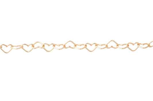 Heart Chain, 14k Solid Yellow Gold By the Inch