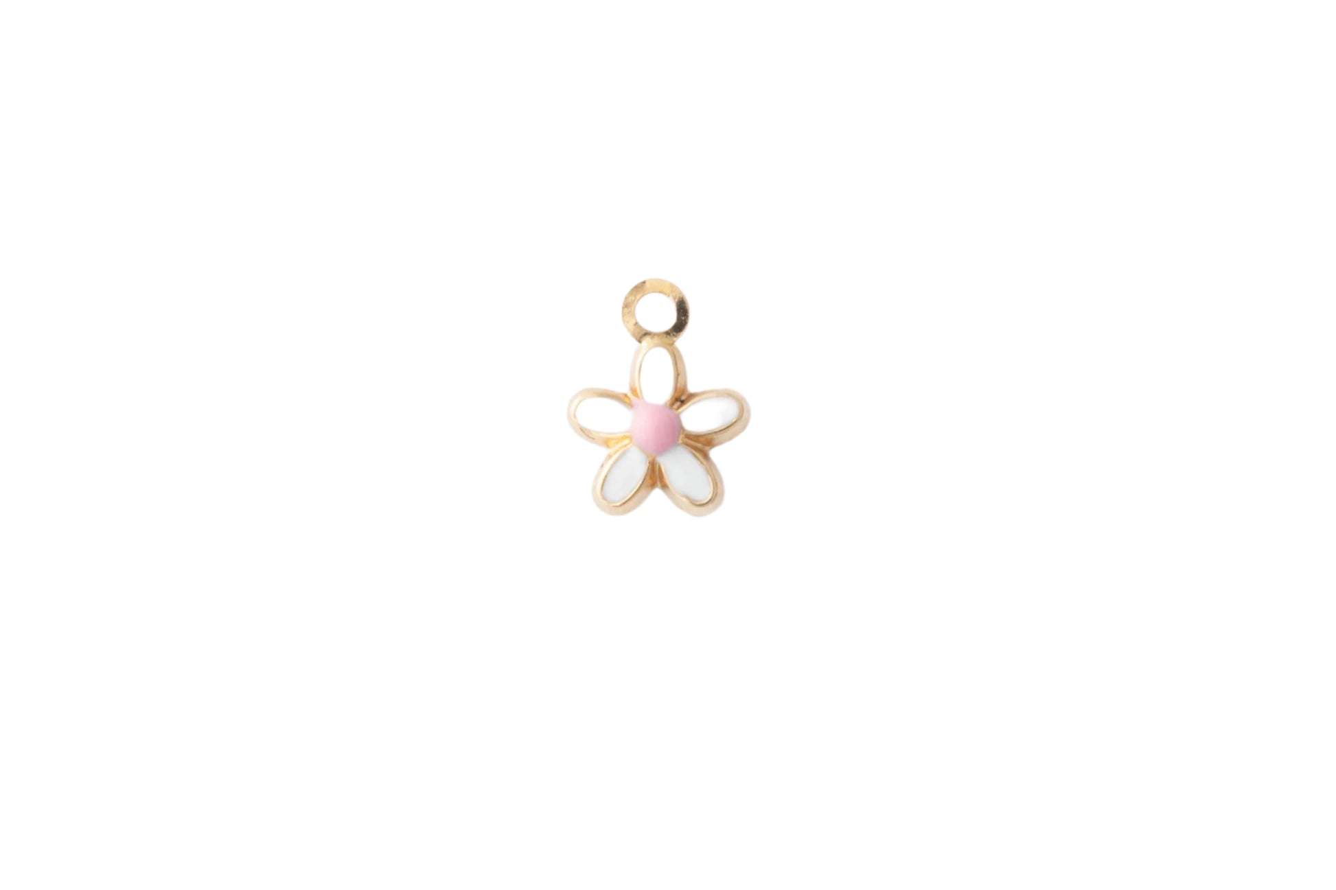Enamel Daisy Charm, 14k Solid Yellow Gold